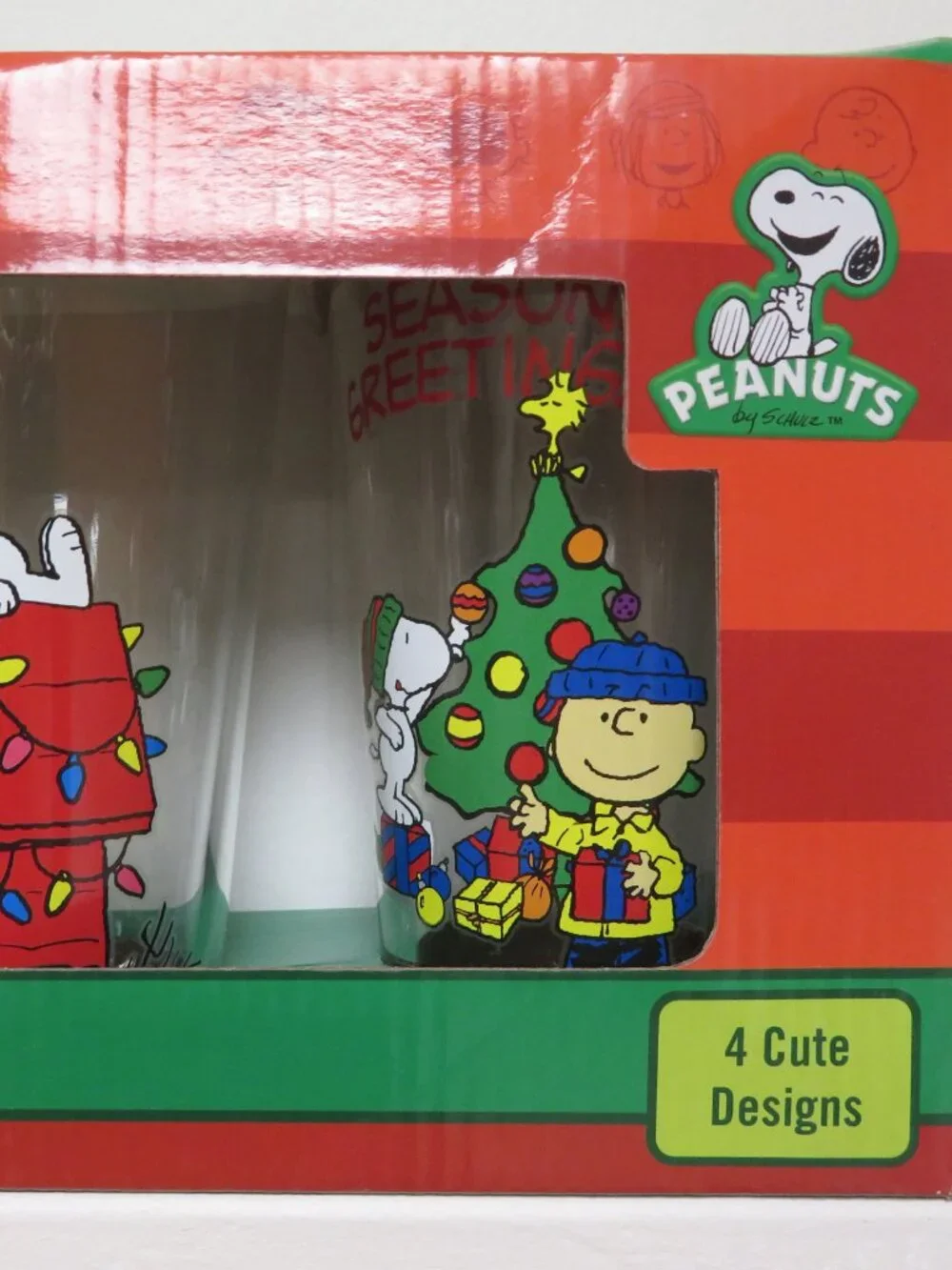 Peanuts Set of 4 16 oz. Christmas Glasses in Box